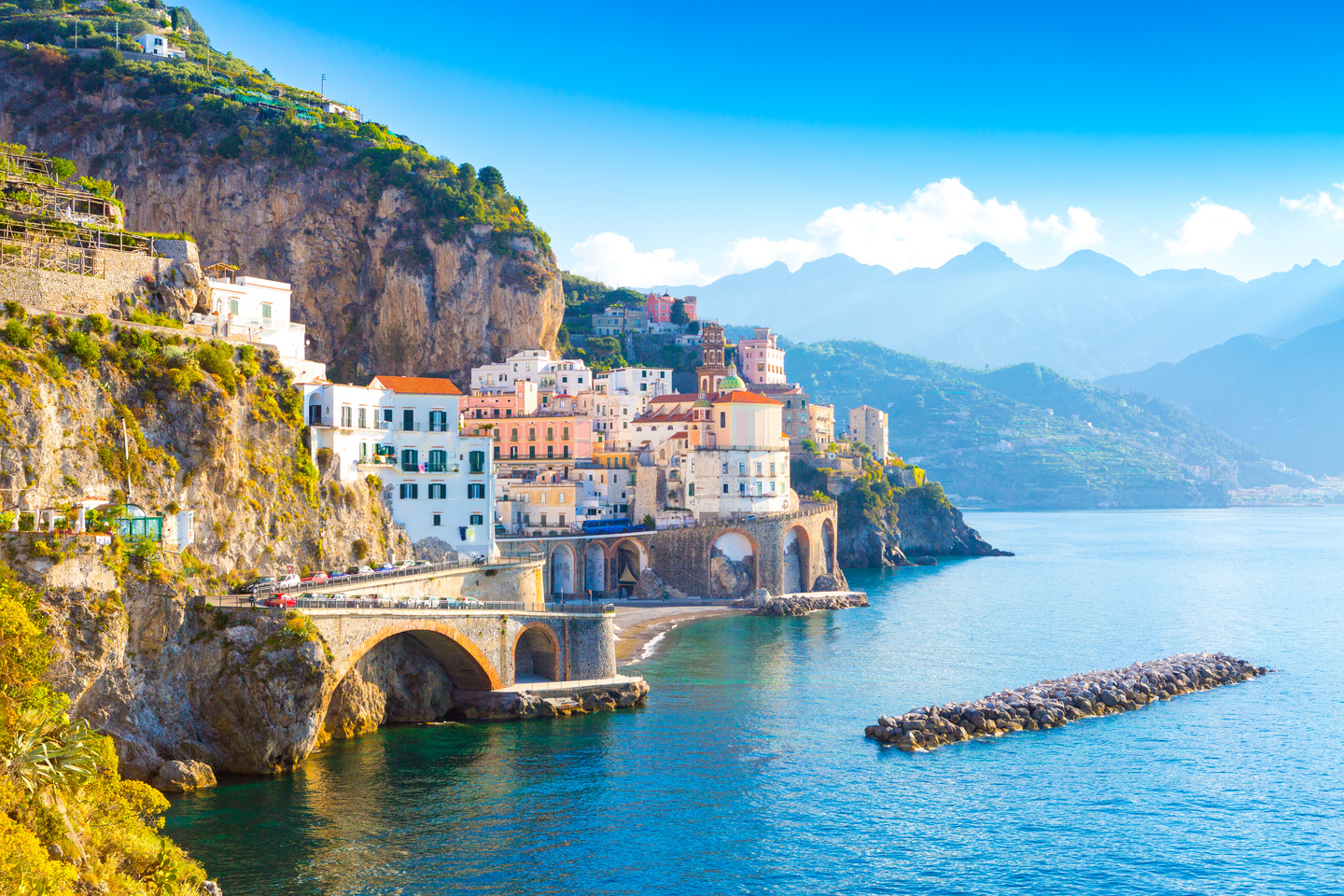 Morning view of Amalfi cityscape, Italy